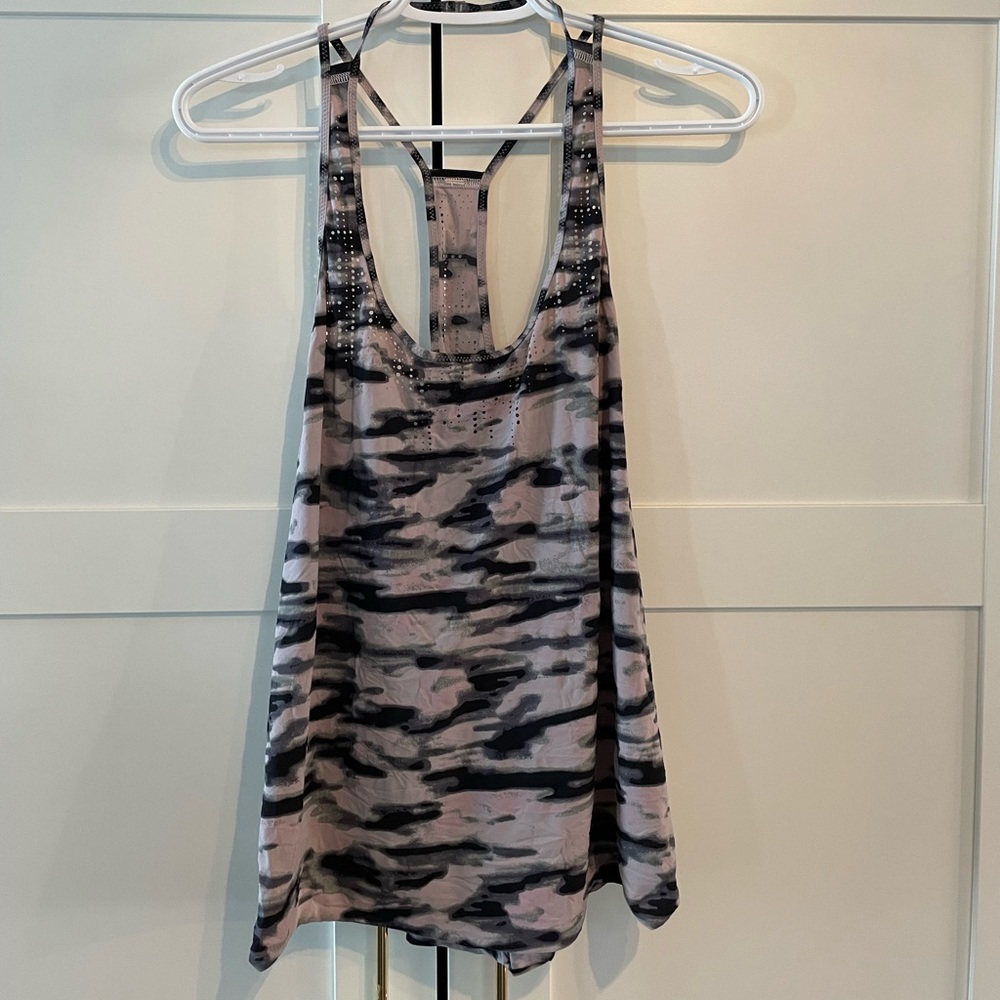 Lululemon athletic wear top, pink and black camo, gently worn
